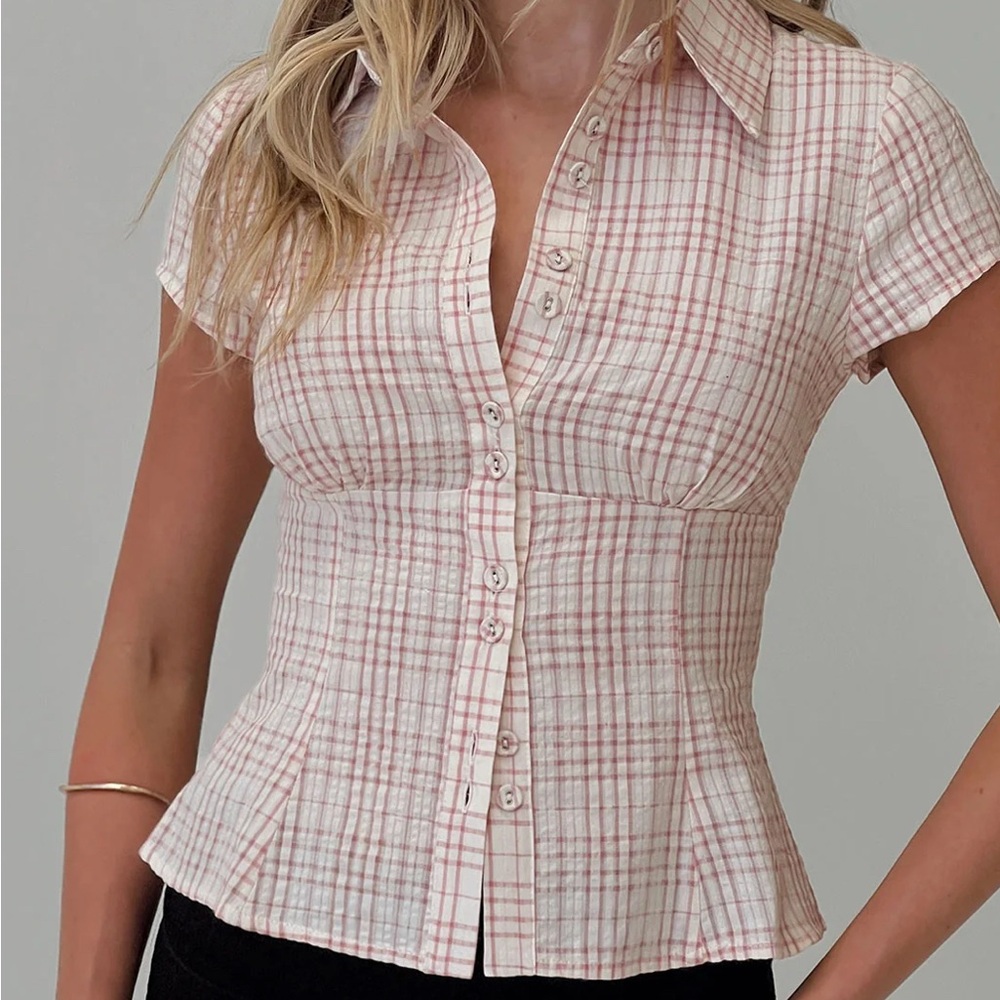Princess Polly Pink Checkered Button-Down Shirt